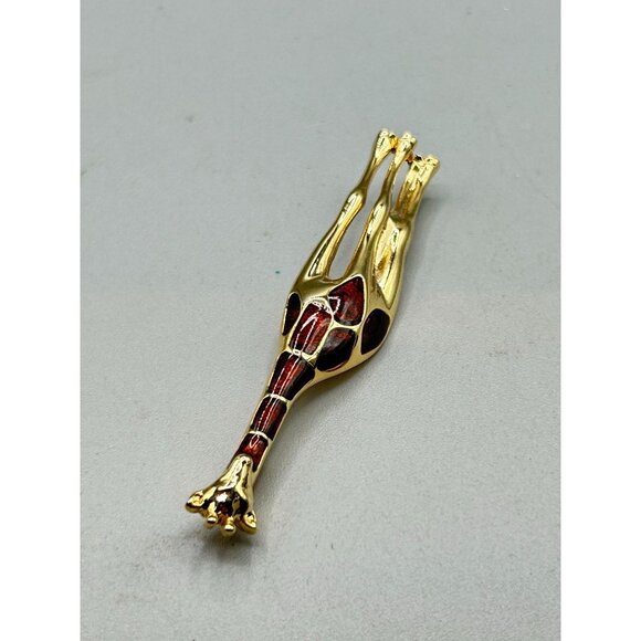 LC Signed Liz Claiborne Giraffe Pin Brooch Gold Tone & Brown Enamel Animal Pin - Picture 3 of 6